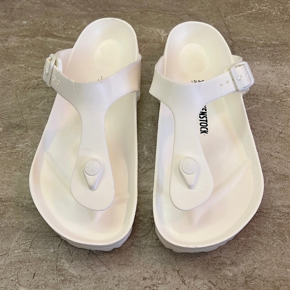 Birkenstock sandals. Very lightweight plastic.